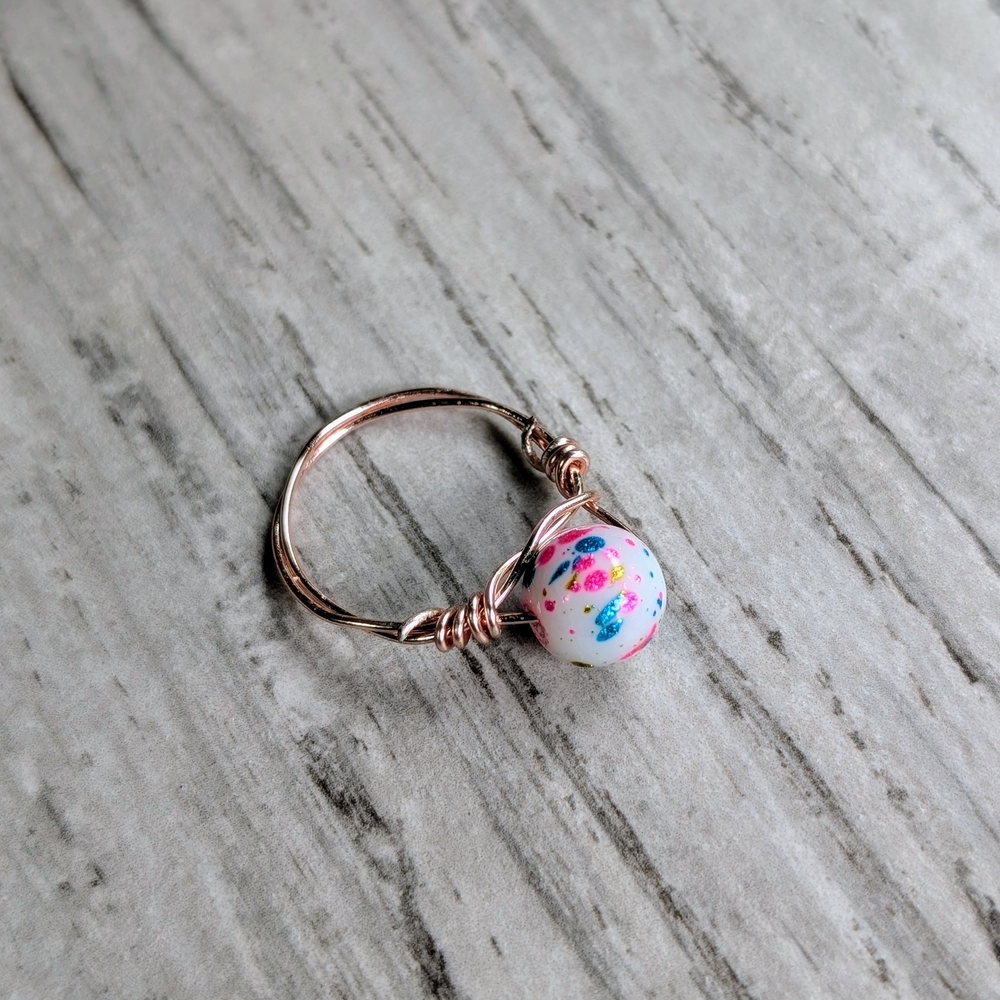 Elegant Rose Gold Wire Wrapped Ring with Multicolor Bead